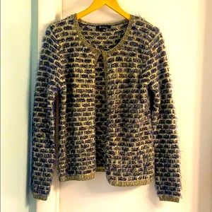 Sisters Blue Cream Gold Textured Cardigan Sweater Size Medium